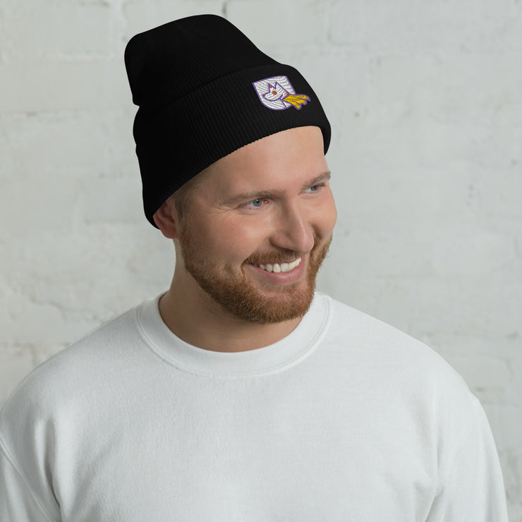 front of cuffed beanie in black