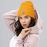 front of cuffed beanie in gold