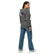 Back photo of unisex lightweight zip hoodie jacket with Heather's Heroes logo in grey