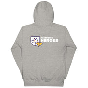 Back photo of unisex premium hoodie jacket with Heather's Heroes logo in carbon grey