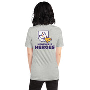 back of unisex staple t-shirt with Heather's Heroes logo