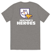 front of unisex staple t-shirt with Heather's Heroes logo in grey