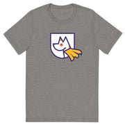 front of unisex staple t-shirt with Heather's Heroes logo in grey