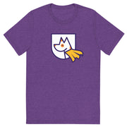 front of unisex t-shirt with Heather's Heroes logo in purple