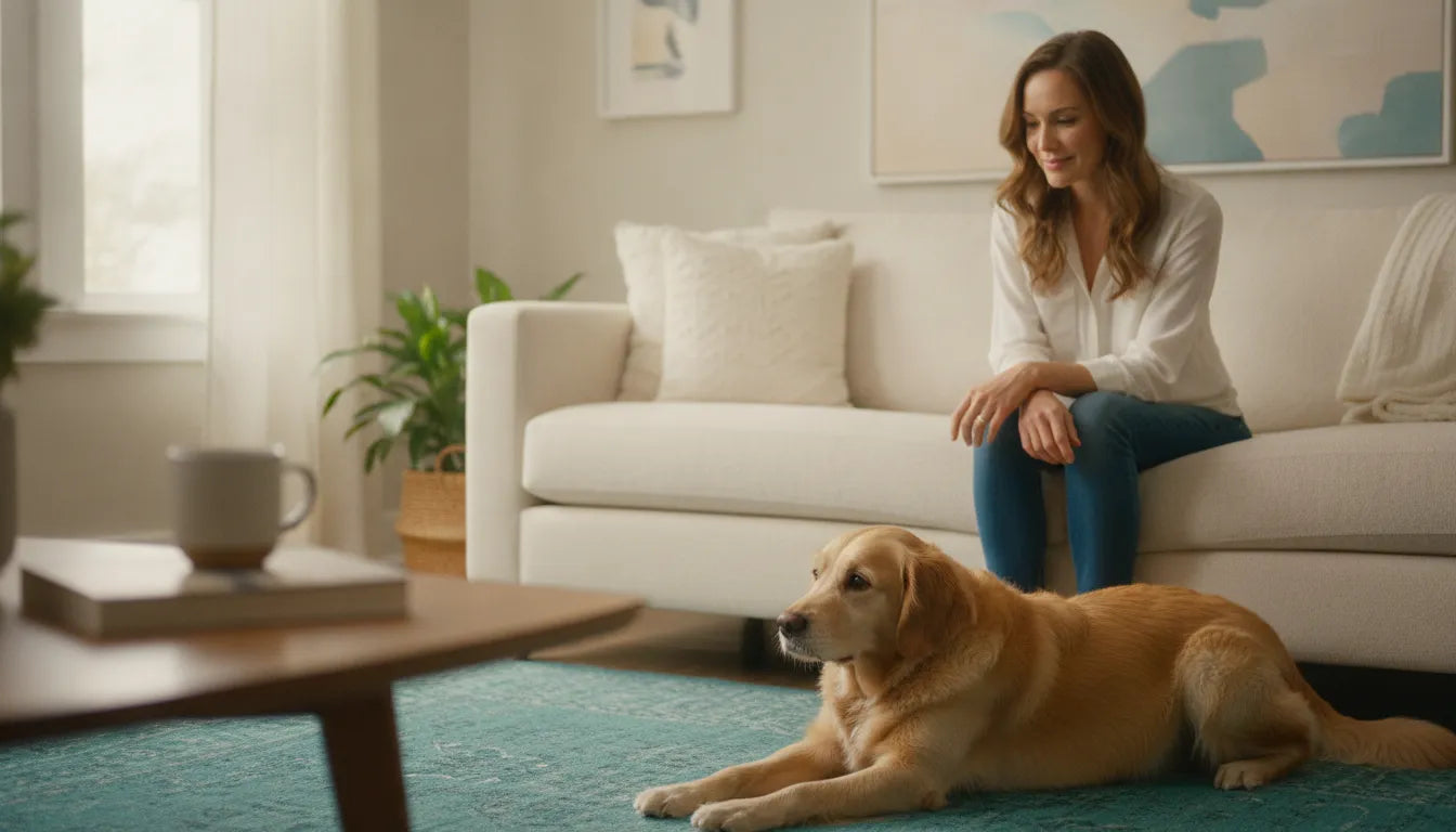 Dog and owner practicing calm connection while reading emotional cues