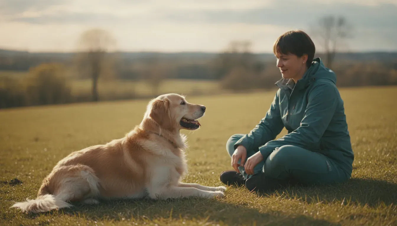 Dog showing stress signals while a handler observes body language