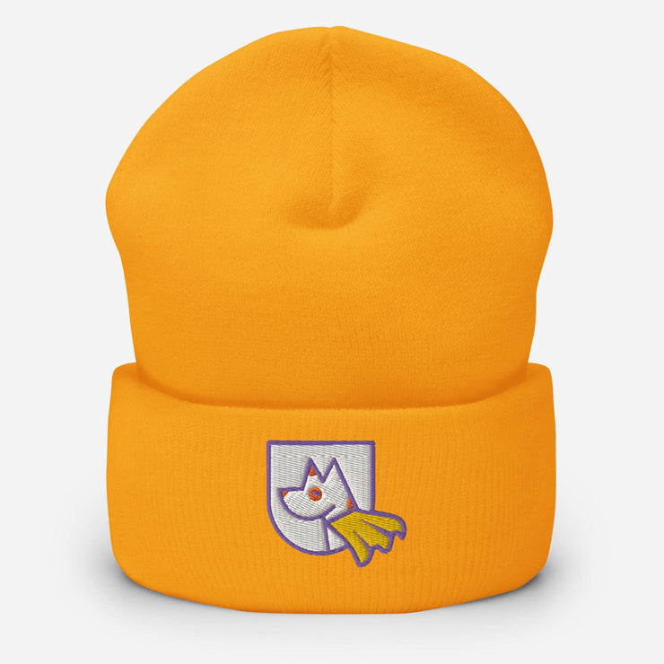 front of cuffed beanie in gold
