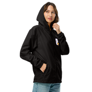 photo of unisex lightweight zip windbreaker jacket with Heather's Heroes logo in black