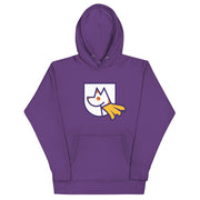Front photo of unisex premium hoodie jacket with Heather's Heroes logo in purple