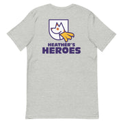 front of unisex staple t-shirt with Heather's Heroes logo